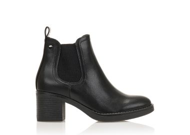 Μποτάκια μαύρα δερματίνη με χοντρό τακούνι και λάστιχο στο πλάι ΜΑΥΡΟ - Tsoukalas - 