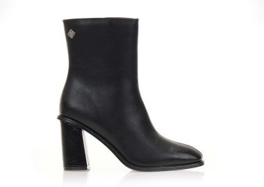 Μποτάκια μαύρα δερματίνη με χοντρό τακούνι ΜΑΥΡΟ - Tsoukalas - 