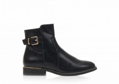 Μποτάκια μαύρα δερματίνη με χρυση αγκράφα ΜΑΥΡΟ - Tsoukalas - 