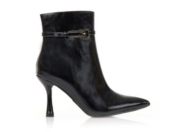 Μποτάκια μαύρα δερματίνη με χρυσή αγκράφα ΜΑΥΡΟ - Tsoukalas - 