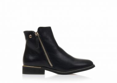 Μποτάκια μαύρα δερματίνη με χρυσή λεπτομέρεια στο τακούνι ΜΑΥΡΟ - Tsoukalas - 