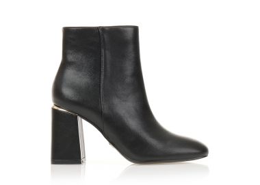 Μποτάκια μαύρα δερματίνη με χρυσή λεπτομέρεια στο τακούνι ΜΑΥΡΟ - Tsoukalas - 