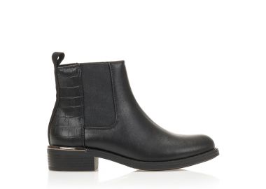 Μποτάκια μαύρα δερματίνη με χρυσή λεπτομέρεια στο τακούνι ΜΑΥΡΟ - Tsoukalas - 