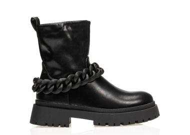 Μποτάκια μαύρα δερματίνη με διακοσμητική αλυσίδα ΜΑΥΡΟ - Tsoukalas - 
