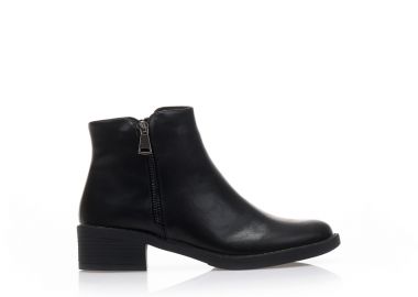 Μποτάκια μαύρα δερματίνη με διακοσμητικό φερμουάρ ΜΑΥΡΟ - Tsoukalas - 