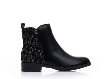 Μποτάκια μαύρα δερματίνη με διακοσμητικό φερμουάρ ΜΑΥΡΟ - Tsoukalas - 