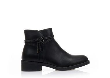 Μποτάκια μαύρα δερματίνη με διακοσμητικό κορδόνι ΜΑΥΡΟ - Tsoukalas - 