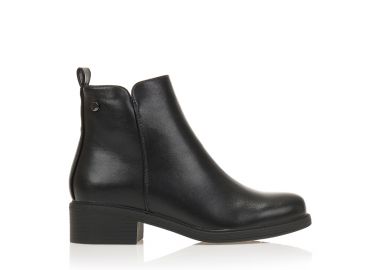 Μποτάκια μαύρα δερματίνη με διακοσμητικό κουμπί ΜΑΥΡΟ - Tsoukalas - 