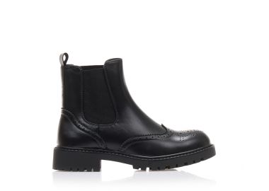 Μποτάκια μαύρα δερματίνη με διάτρητο σχέδιο και λάστιχο ΜΑΥΡΟ - Tsoukalas - 