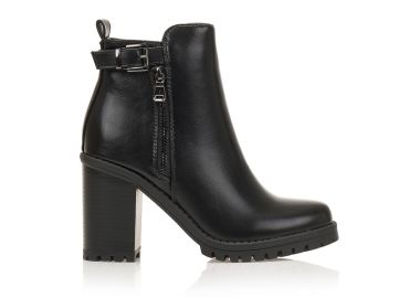 Μποτάκια μαύρα δερματίνη με φερμουάρ και αγκράφα ΜΑΥΡΟ - Tsoukalas - 