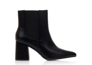 Μποτάκια μαύρα δερματίνη με φερμουάρ και λάστιχο ΜΑΥΡΟ - Tsoukalas - 