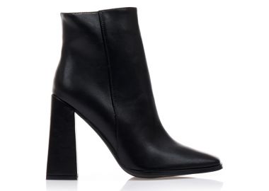 Μποτάκια μαύρα δερματίνη με φερμουάρ και τετράγωνο τελείωμα ΜΑΥΡΟ - Tsoukalas - 