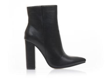 Μποτάκια μαύρα δερματίνη με φερμουάρ μυτερά ΜΑΥΡΟ - Tsoukalas - 