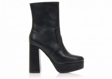 Μποτάκια μαύρα δερματίνη με φιάπα και φερμουάρ ΜΑΥΡΟ - Tsoukalas - 