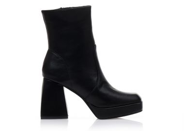Μποτάκια μαύρα δερματίνη με φιάπα και τετράγωνο τελείωμα ΜΑΥΡΟ - Tsoukalas - 