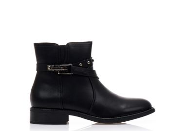 Μποτάκια μαύρα δερματίνη με ιδιαίτερη αγκράφα και τρουκς ΜΑΥΡΟ - Tsoukalas - 