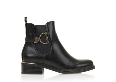 Μποτάκια μαύρα δερματίνη με ιδιαίτερη χρυσή διακοσμητική αγκράφα ΜΑΥΡΟ - Tsoukalas - 