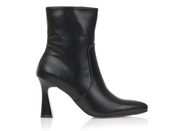 Μποτάκια μαύρα δερματίνη με ιδιαίτερο τακούνι ΜΑΥΡΟ - Tsoukalas - 