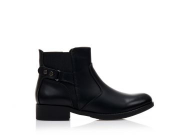 Μποτάκια μαύρα δερματίνη με λάστιχο και διακοσμητικό λουράκι ΜΑΥΡΟ - Tsoukalas - 