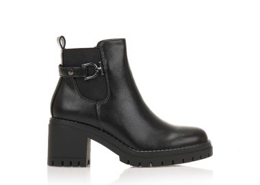Μποτάκια μαύρα δερματίνη με λάστιχο και φερμουάρ ΜΑΥΡΟ - Tsoukalas - 