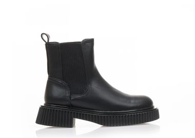 Μποτάκια μαύρα δερματίνη με λάστιχο και ιδιαίτερη σόλα ΜΑΥΡΟ - Tsoukalas - 