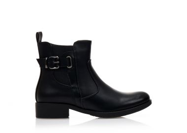 Μποτάκια μαύρα δερματίνη με λάστιχο και λουράκι ΜΑΥΡΟ - Tsoukalas - 