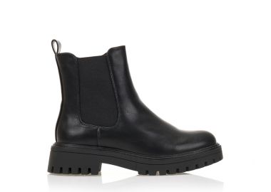 Μποτάκια μαύρα δερματίνη με λάστιχο και τρακτερωτή σόλα ΜΑΥΡΟ - Tsoukalas - 