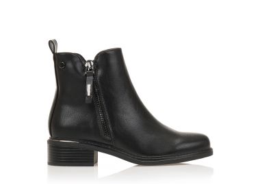 Μποτάκια μαύρα δερματίνη με μεταλλική λεπτομέρια στο τακούνι ΜΑΥΡΟ - Tsoukalas - 