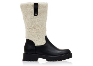 Μποτάκια μαύρα δερματίνη με σχέδιο απο γούνα στο εξωτερικό μέρος ΜΑΥΡΟ - Tsoukalas - 