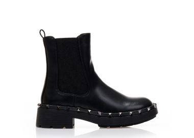 Μποτάκια μαύρα δερματίνη με τρουκς και λάστιχο ΜΑΥΡΟ - Tsoukalas - 