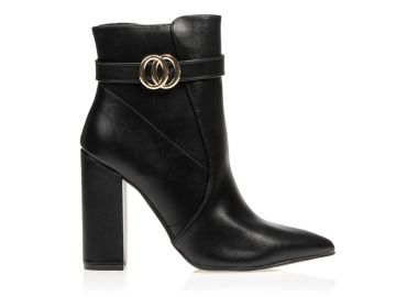 Μποτάκια μαύρα δερματίνη μυτερά με χρυσή αγκράφα ΜΑΥΡΟ - Tsoukalas - 