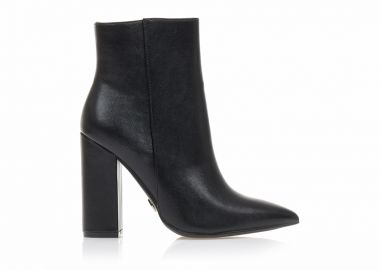 Μποτάκια μαύρα δερματίνη μυτερά με φερμουάρ ΜΑΥΡΟ - Tsoukalas - 