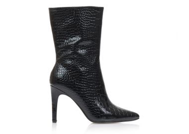 Μποτάκια μαύρα λουστρίνι animal print μυτερά ΜΑΥΡΟ - Tsoukalas - 