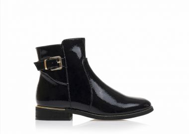 Μποτάκια μαύρα λουστρίνι με χρυση αγκράφα ΜΑΥΡΟ - Tsoukalas - 