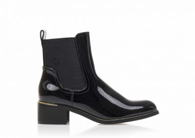 Μποτάκια μαύρα λουστρίνι με χρυση λεπτομέρεια στο τακούνι ΜΑΥΡΟ - Tsoukalas - 