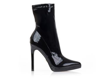 Μποτάκια μαύρα λουστρίνι με φιάπα μυτερά ΜΑΥΡΟ - Tsoukalas - 