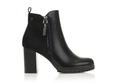 Μποτάκια μαύρα με σουέτ λεπτομέρια και χοντρό τακούνι ΜΑΥΡΟ - Tsoukalas - 