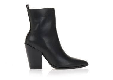 Μποτάκια μαύρα μυτερά με χοντρό τακούνι ΜΑΥΡΟ - Tsoukalas - 