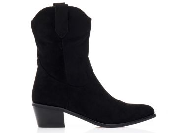 Μποτάκια μαύρα σουέτ cowboy με φερμουάρ ΜΑΥΡΟ - Tsoukalas - 