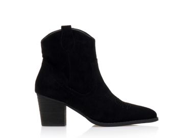 Μποτάκια μαύρα σουέτ cowboy μυτερά ΜΑΥΡΟ - Tsoukalas - 