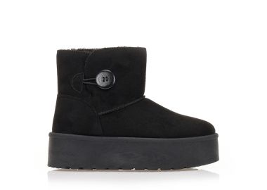 Μποτάκια μαύρα σουέτ δίπατα με διακοσμητικό κουμπί ΜΑΥΡΟ - Tsoukalas - 