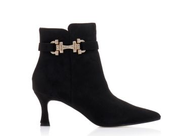 Μποτάκια μαύρα σουέτ με αγκράφα απο στρας ΜΑΥΡΟ - Tsoukalas - 