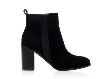 Μποτάκια μαύρα σουέτ με χοντρό τακούνι ΜΑΥΡΟ - Tsoukalas - 