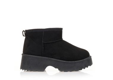 Μποτάκια μαύρα σουέτ με χοντρό τακούνι ΜΑΥΡΟ - Tsoukalas - 