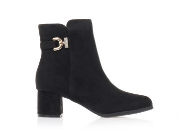 Μποτάκια μαύρα σουετ με χρυσή ακράφα και στρας ΜΑΥΡΟ - Tsoukalas - 