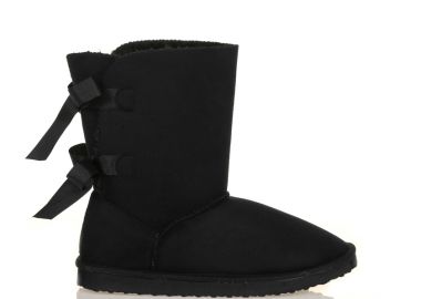 Μποτάκια μαύρα σουέτ με διακοσμητικά φιογκάκια ΜΑΥΡΟ - Tsoukalas - 