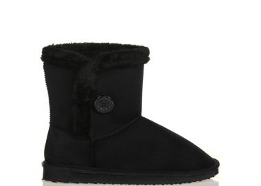 Μποτάκια μαύρα σουέτ με διακοσμητικό κουμπί ΜΑΥΡΟ - Tsoukalas - 