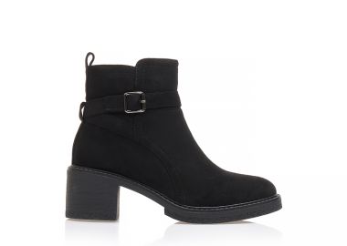 Μποτάκια μαύρα σουέτ με διακοσμητικό λουράκι με αγκράφα και φερμουάρ ΜΑΥΡΟ - Tsoukalas - 