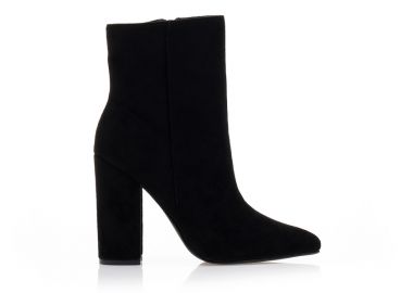 Μποτάκια μαύρα σουέτ με φερμουάρ μυτερά ΜΑΥΡΟ - Tsoukalas - 