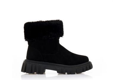 Μποτάκια μαύρα σουέτ με γουνάκι και φερμουάρ ΜΑΥΡΟ - Tsoukalas - 